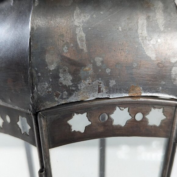 Vintage Moroccan metal pendant lantern, Small Ottoman Islamic porch foyer - Picture 6 of 10